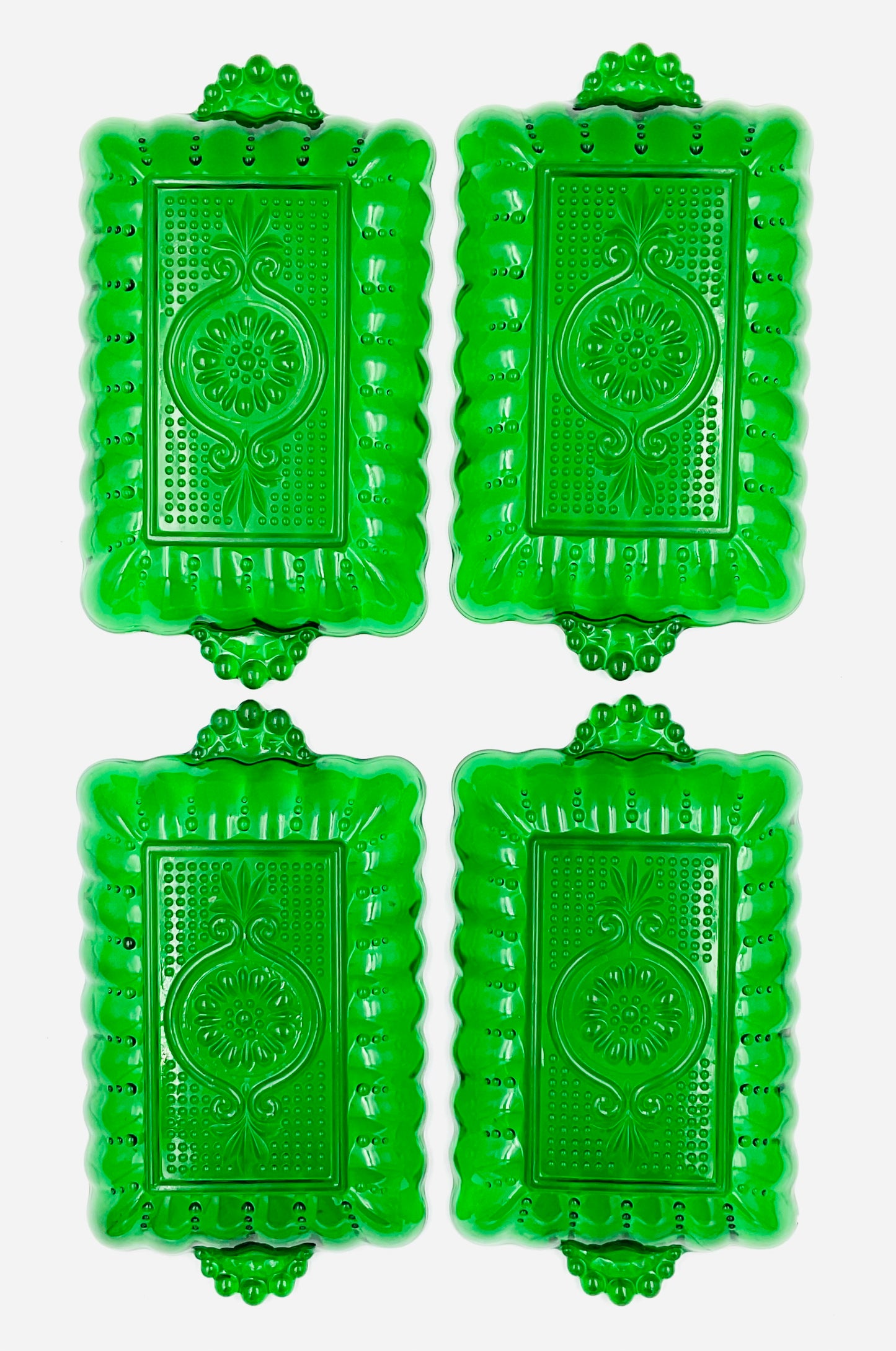 Vintage Anchor Hocking Forest Green Glass Relish Tray - Set of 4