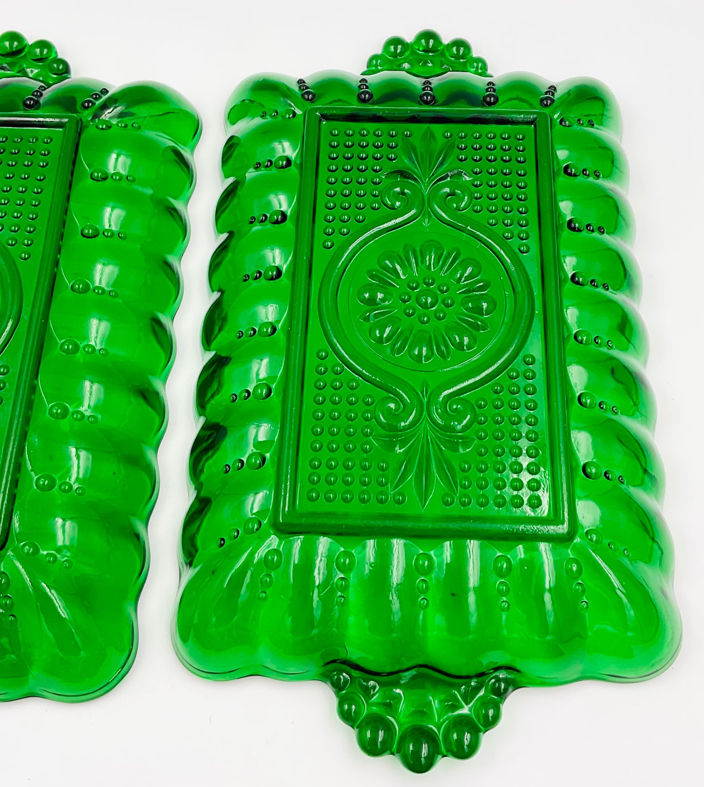 Vintage Anchor Hocking Forest Green Glass Relish Tray - Set of 4