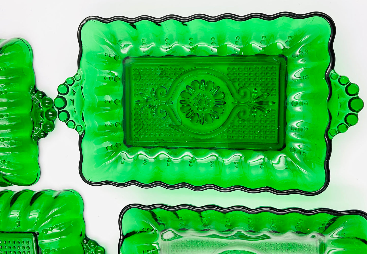 Vintage Anchor Hocking Forest Green Glass Relish Tray - Set of 4