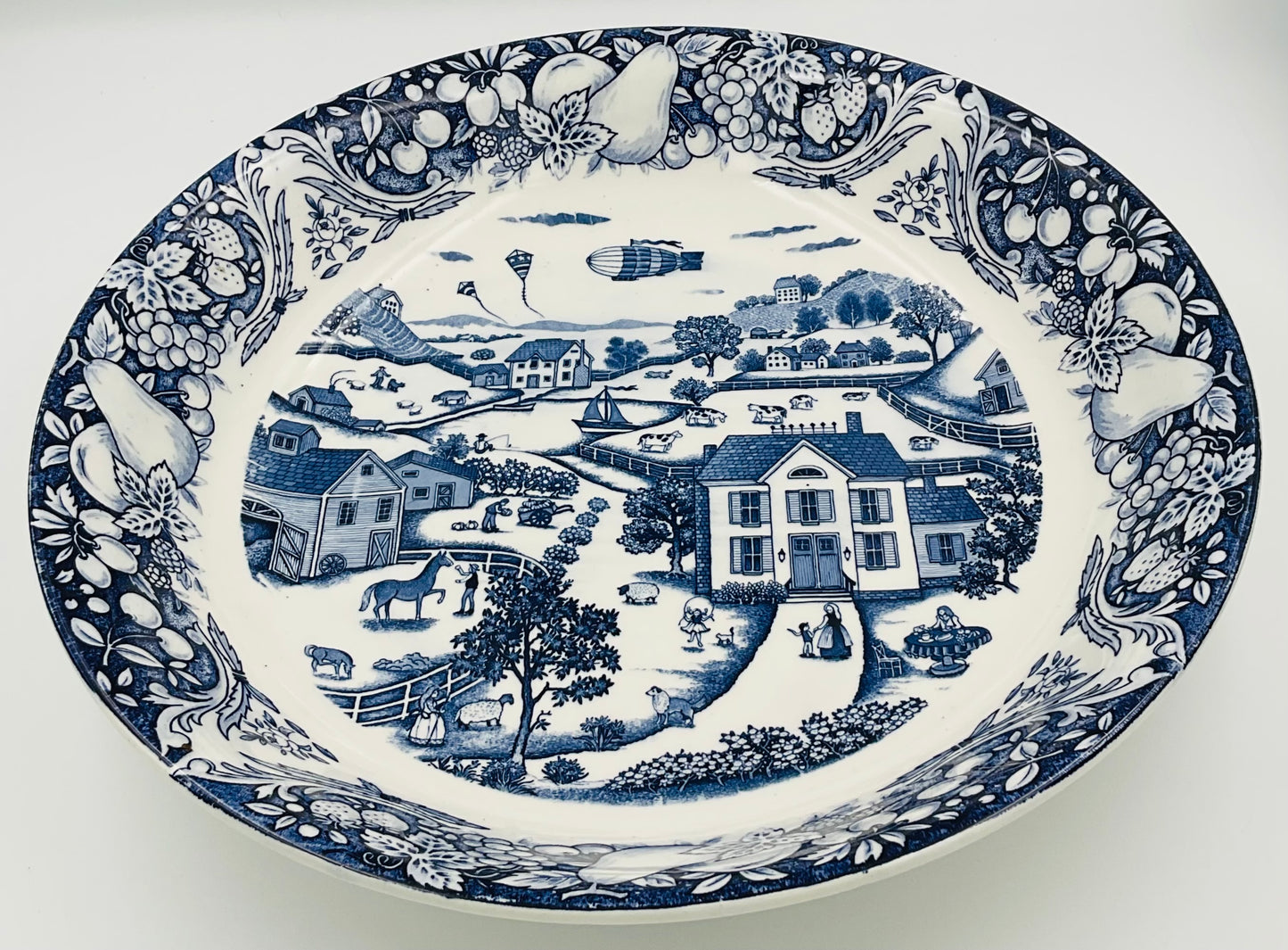 Vintage Sanyei Blue and White Large Serving Bowl