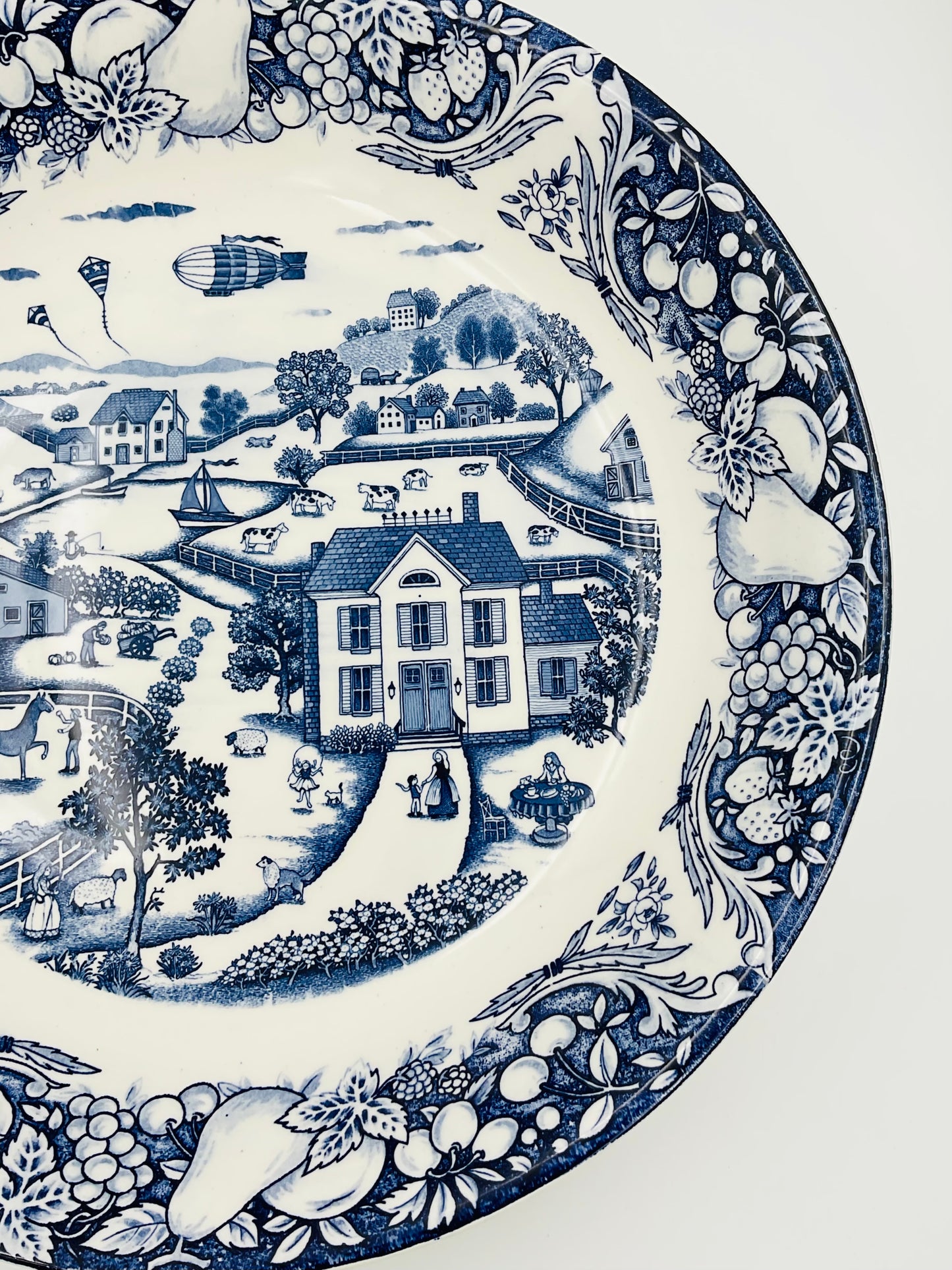 Vintage Sanyei Blue and White Large Serving Bowl