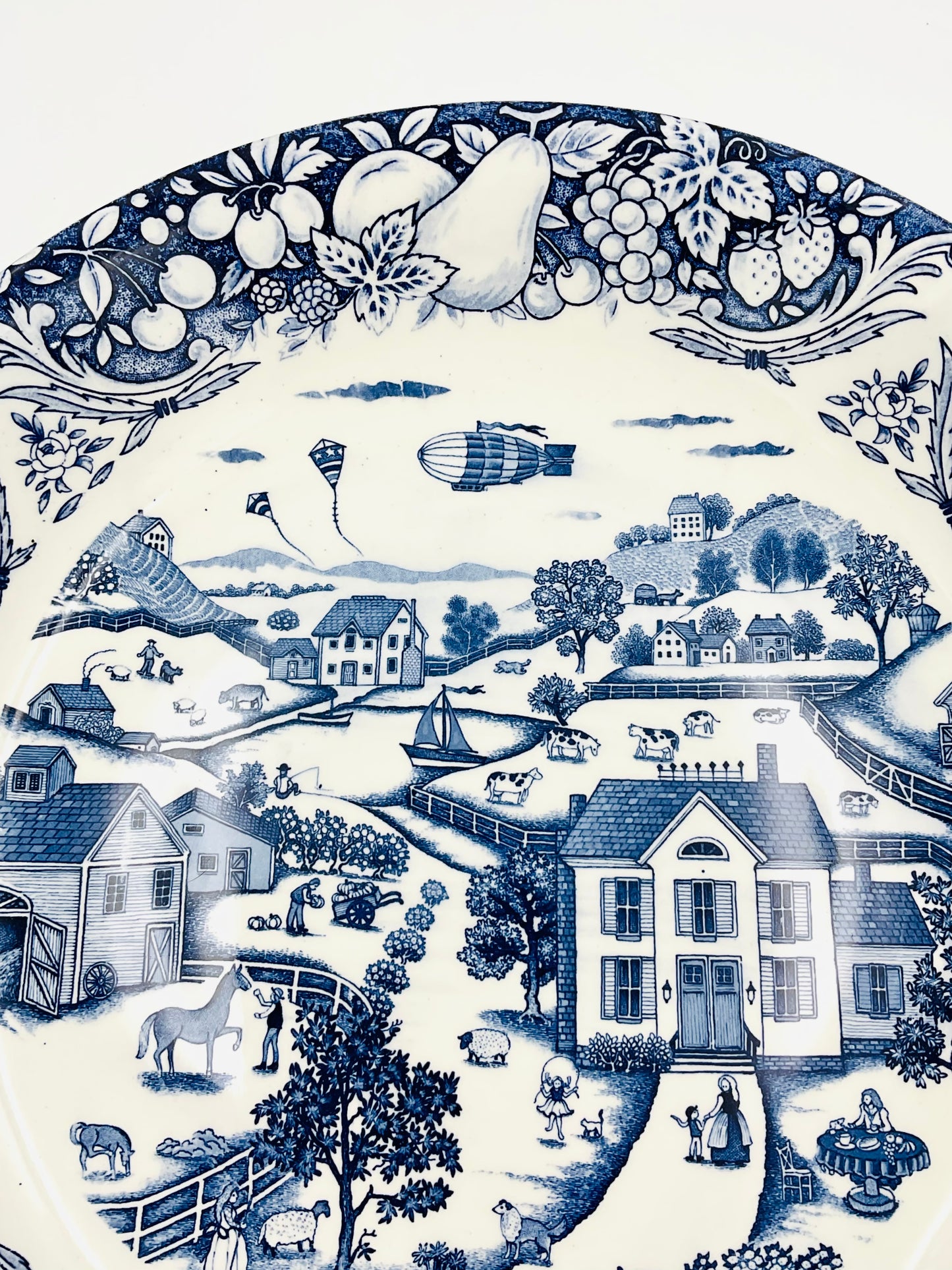 Vintage Sanyei Blue and White Large Serving Bowl