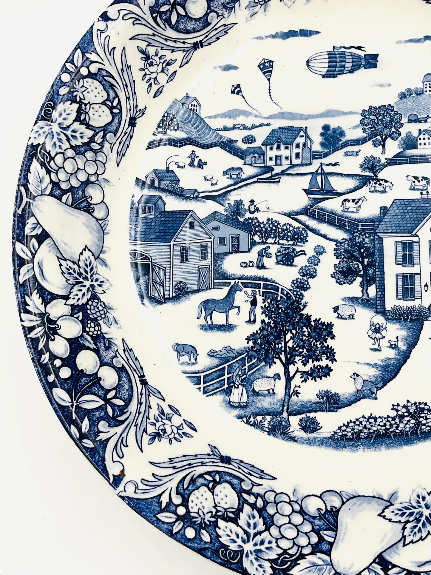 Vintage Sanyei Blue and White Large Serving Bowl