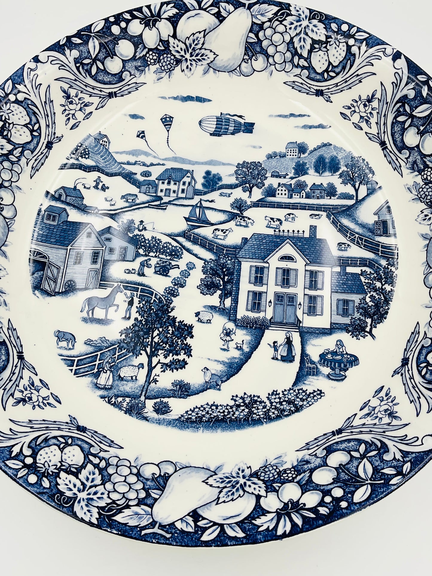 Vintage Sanyei Blue and White Large Serving Bowl