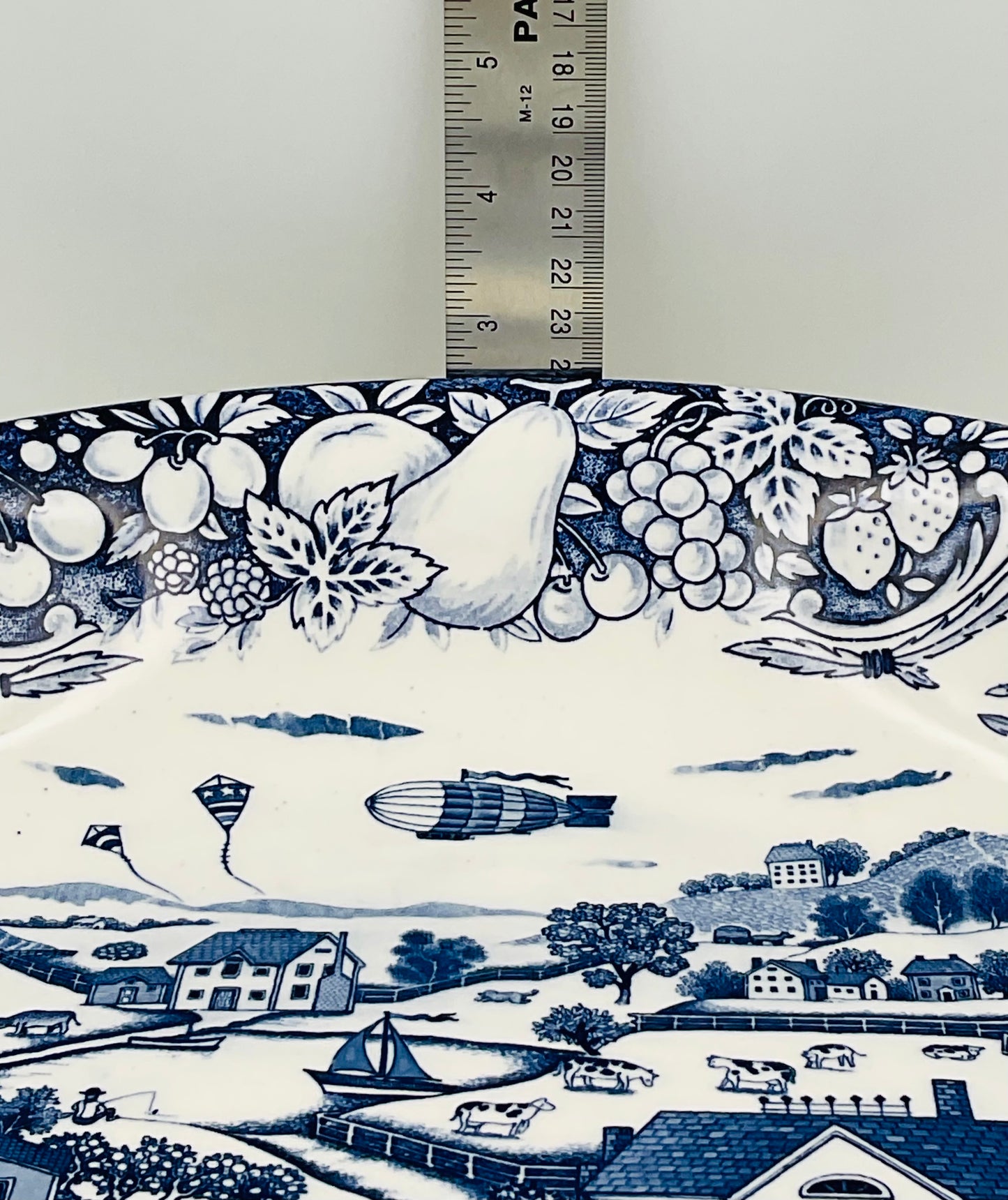 Vintage Sanyei Blue and White Large Serving Bowl