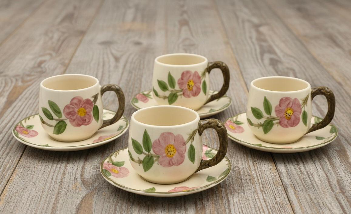 Vintage Franciscan Desert Rose Cup and Saucer Set - Set of 4