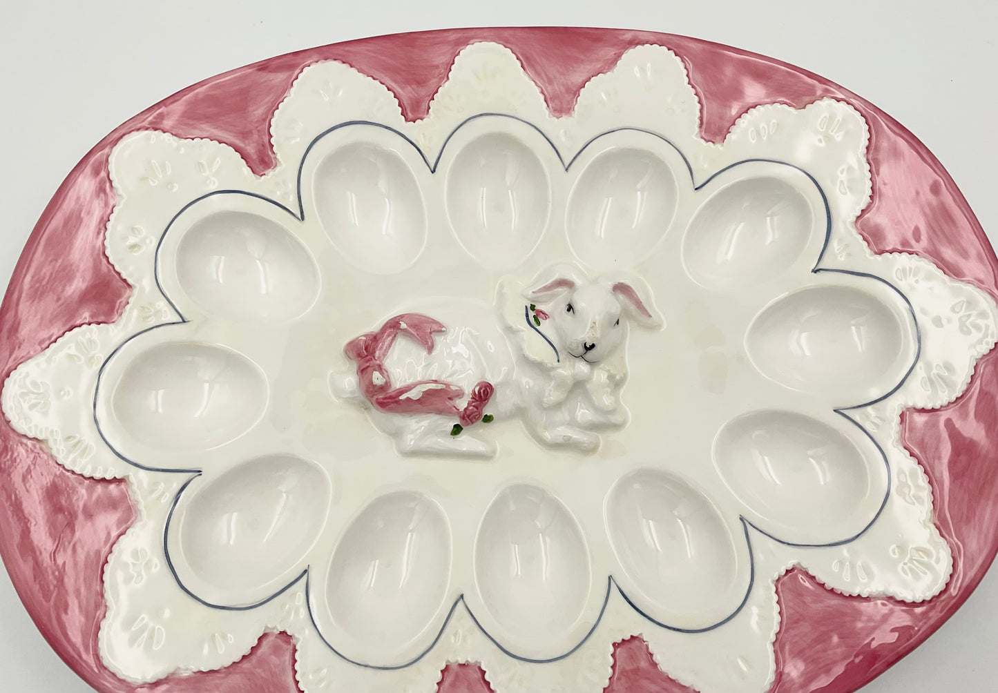 Vintage Ceramic Bunny Deviled Egg Platter