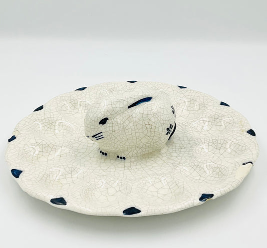 Vintage Dedham Pottery Rabbit Deviled Egg Platter