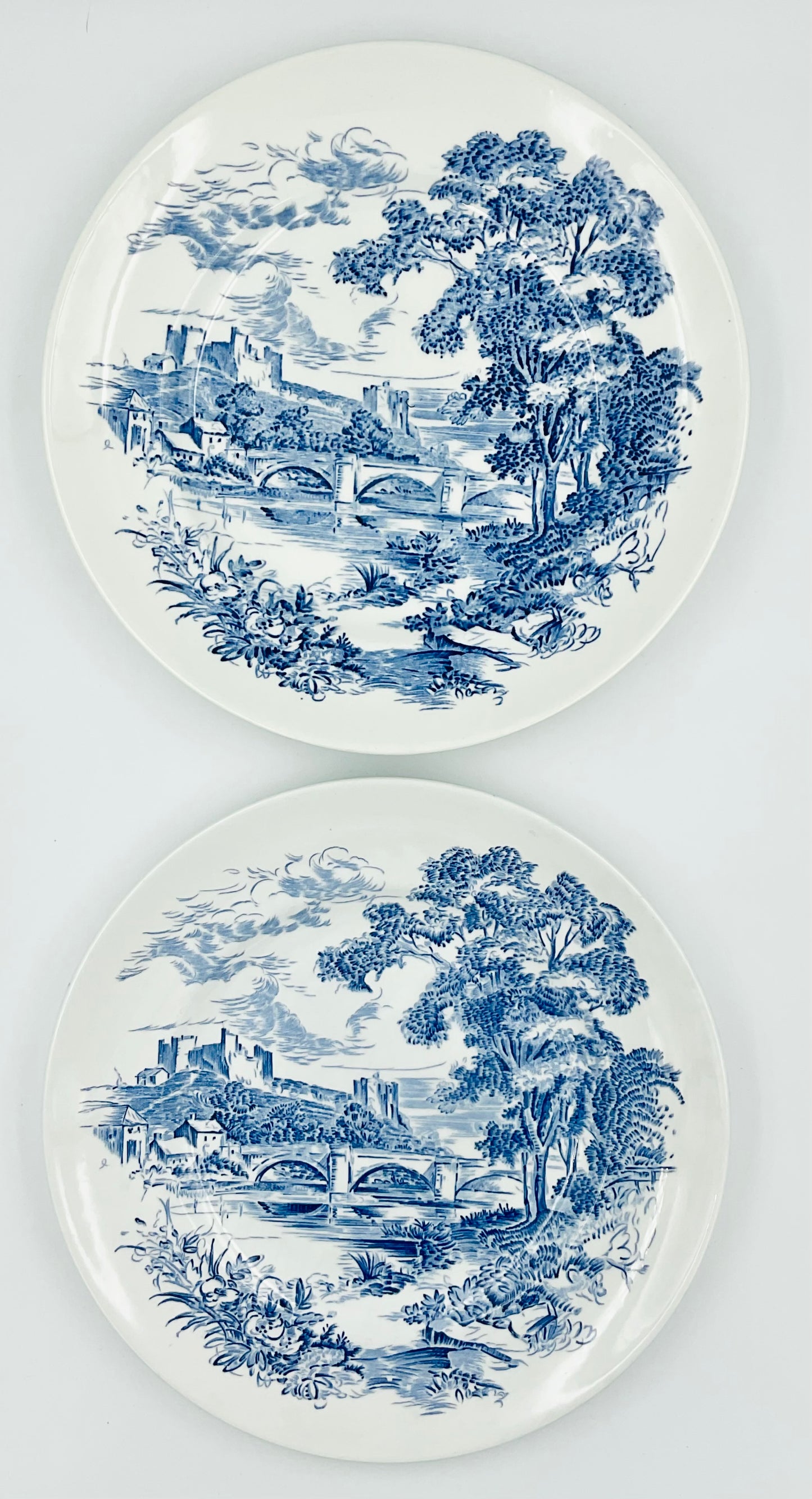 Vintage Wedgwood Countryside Blue Transferware Dinner Plates - Set of 6