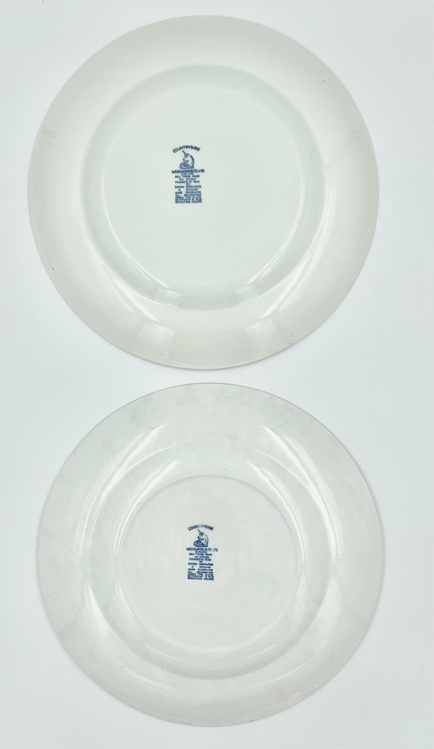 Vintage Wedgwood Countryside Blue Transferware Dinner Plates - Set of 6