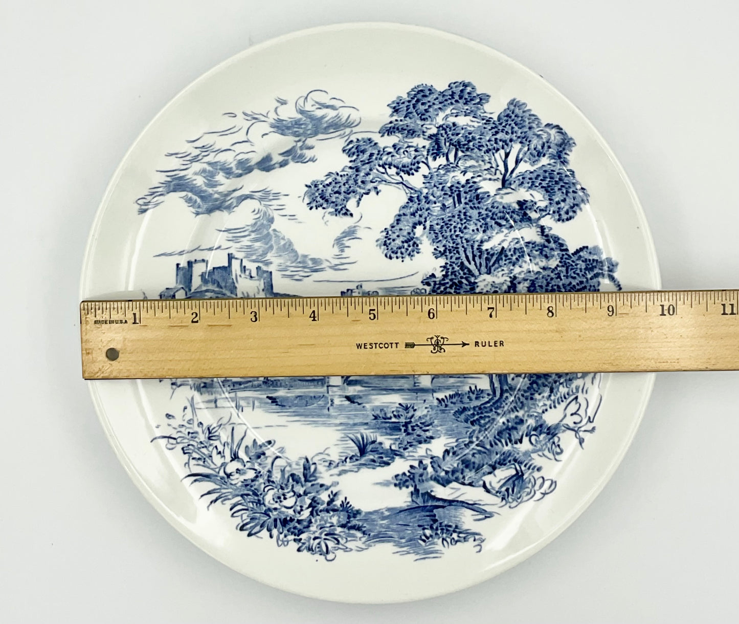 Vintage Wedgwood Countryside Blue Transferware Dinner Plates - Set of 6