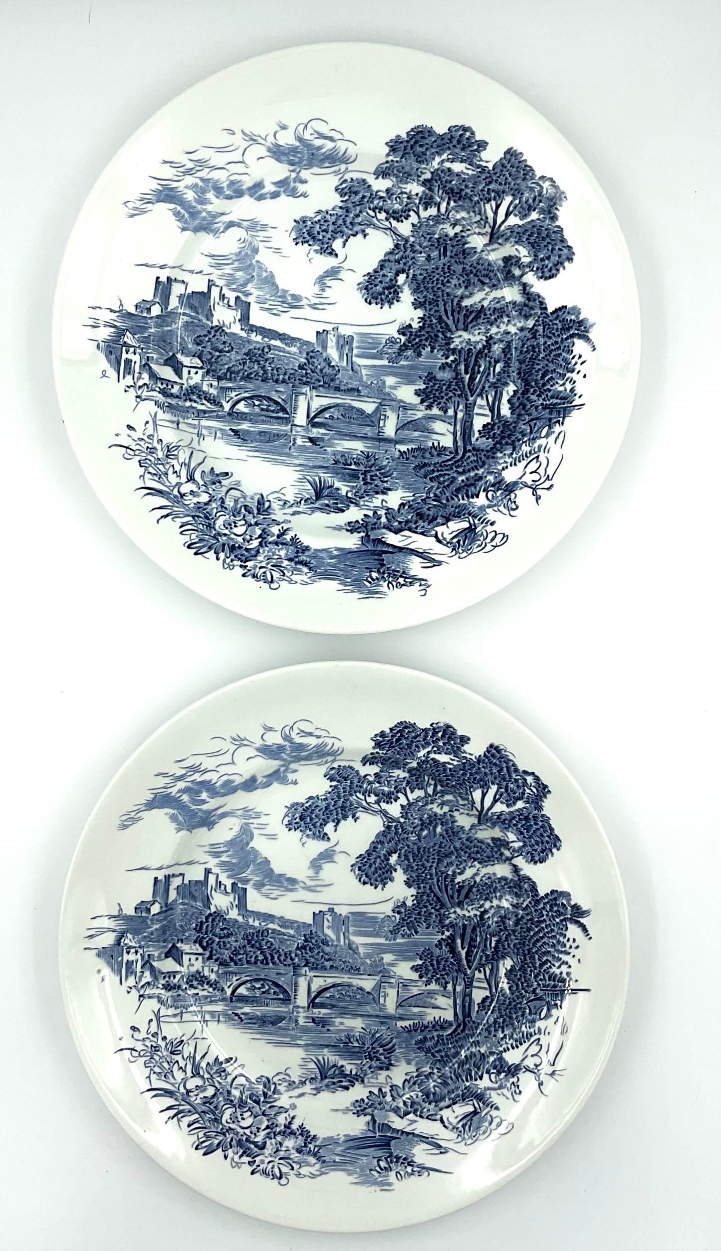 Vintage Wedgwood Countryside Blue Transferware Dinner Plates - Set of 6