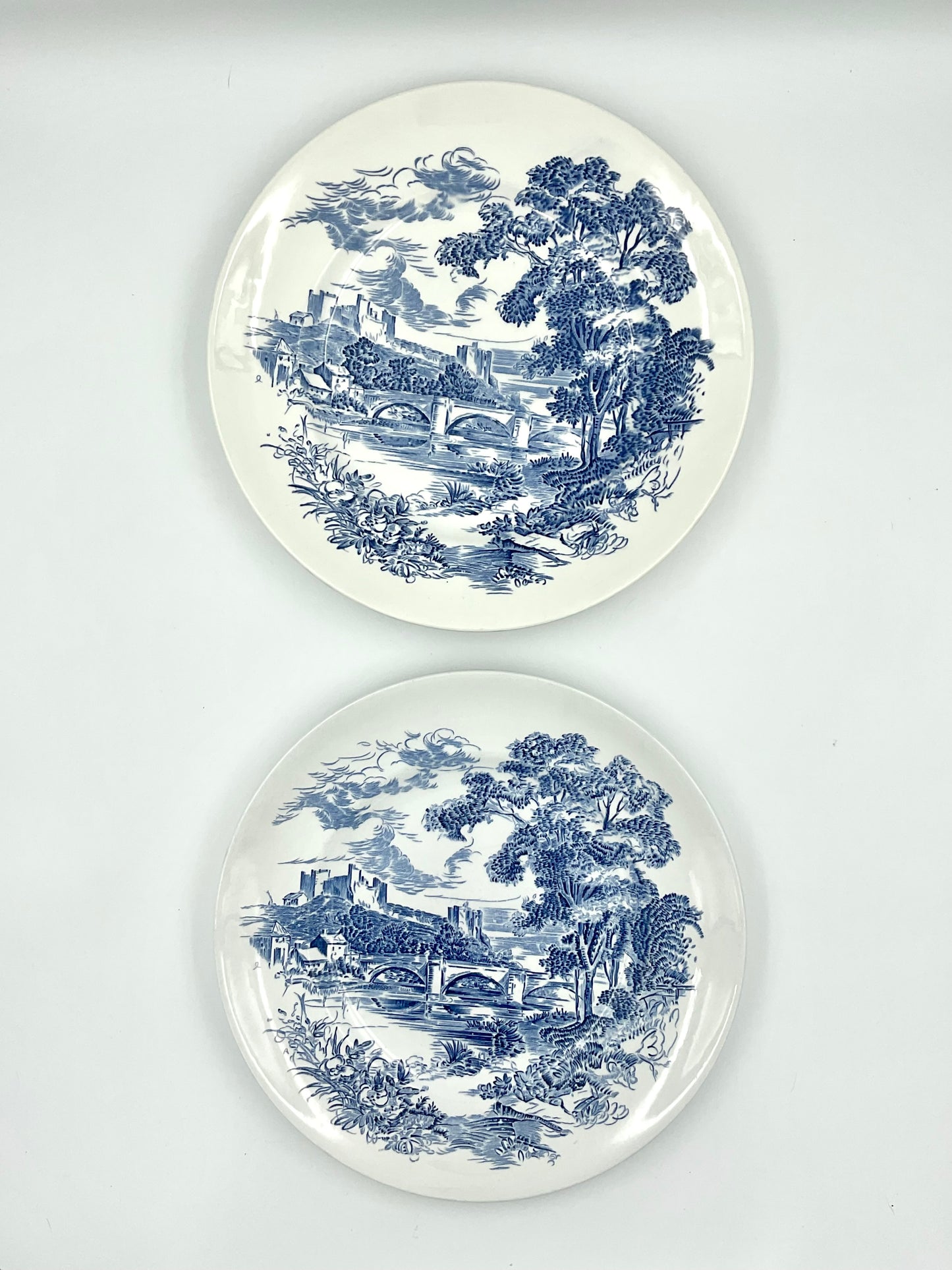 Vintage Wedgwood Countryside Blue Transferware Dinner Plates - Set of 6