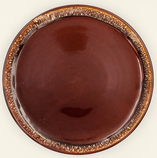Vintage Brown Drip Glaze Round Serving Platter - Mid-Century Stoneware