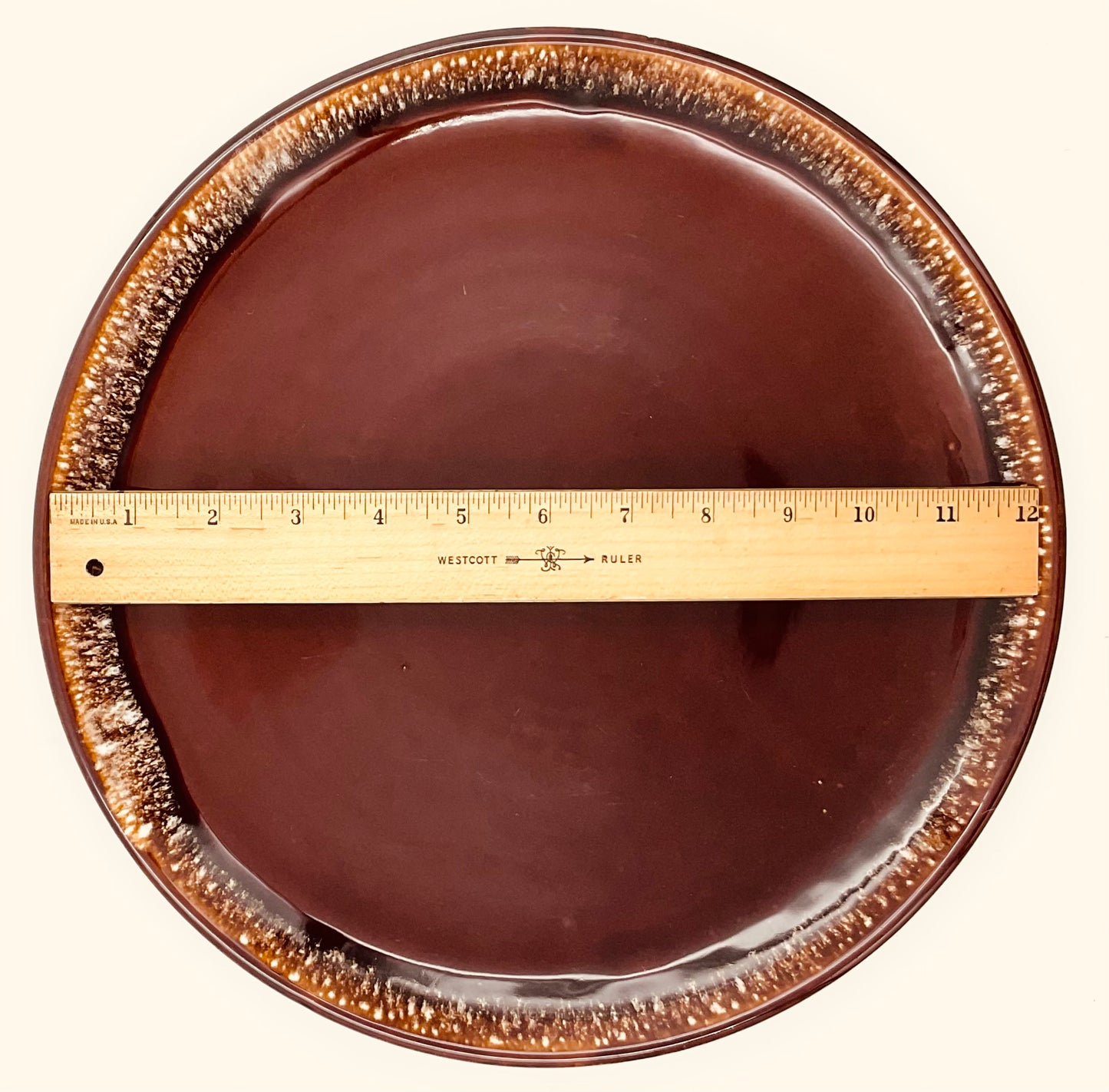 Vintage Brown Drip Glaze Round Serving Platter - Mid-Century Stoneware