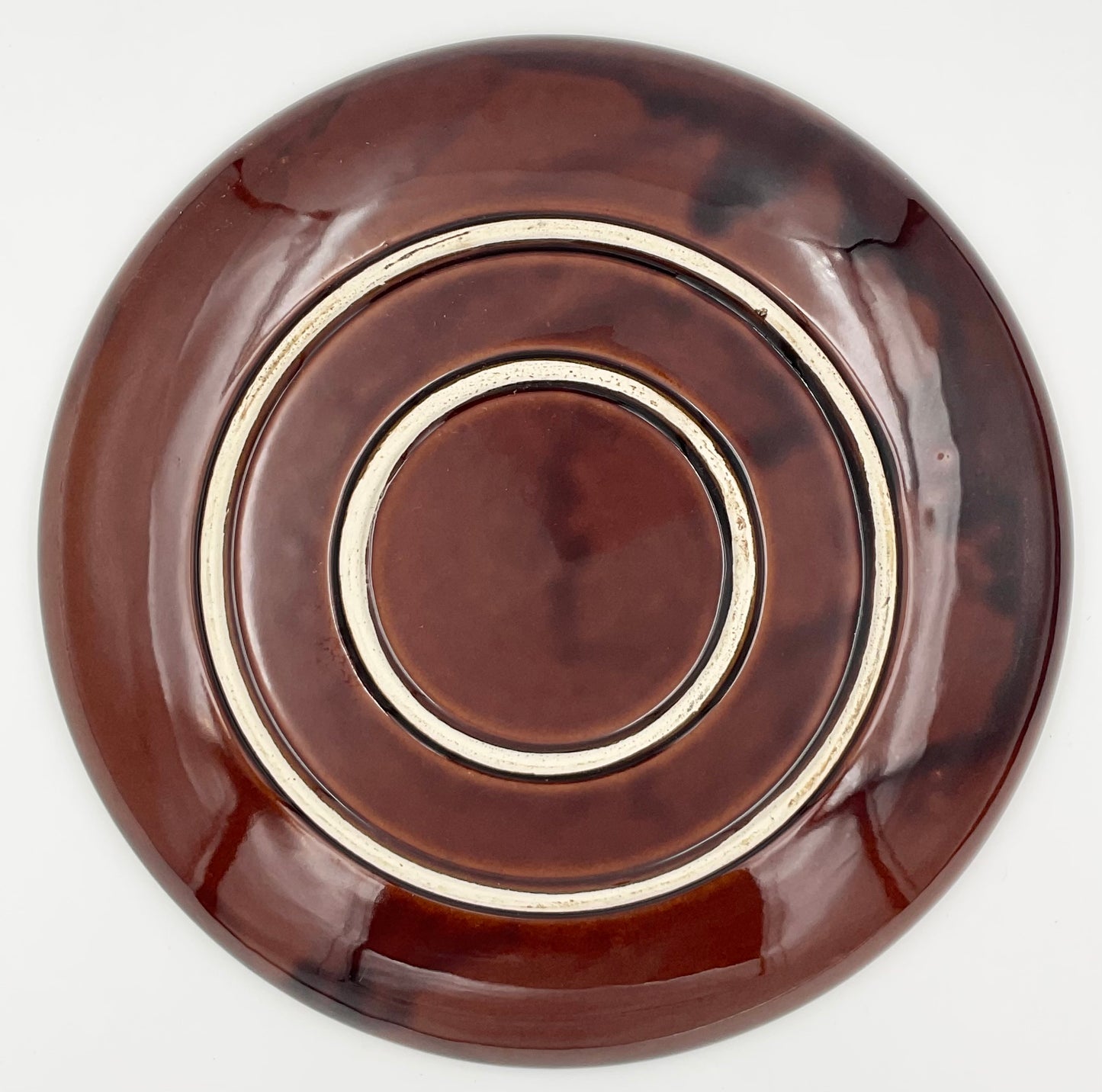 Vintage Brown Drip Glaze Round Serving Platter - Mid-Century Stoneware