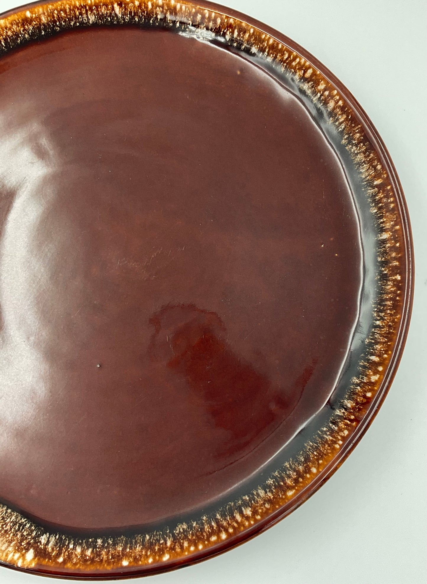 Vintage Brown Drip Glaze Round Serving Platter - Mid-Century Stoneware