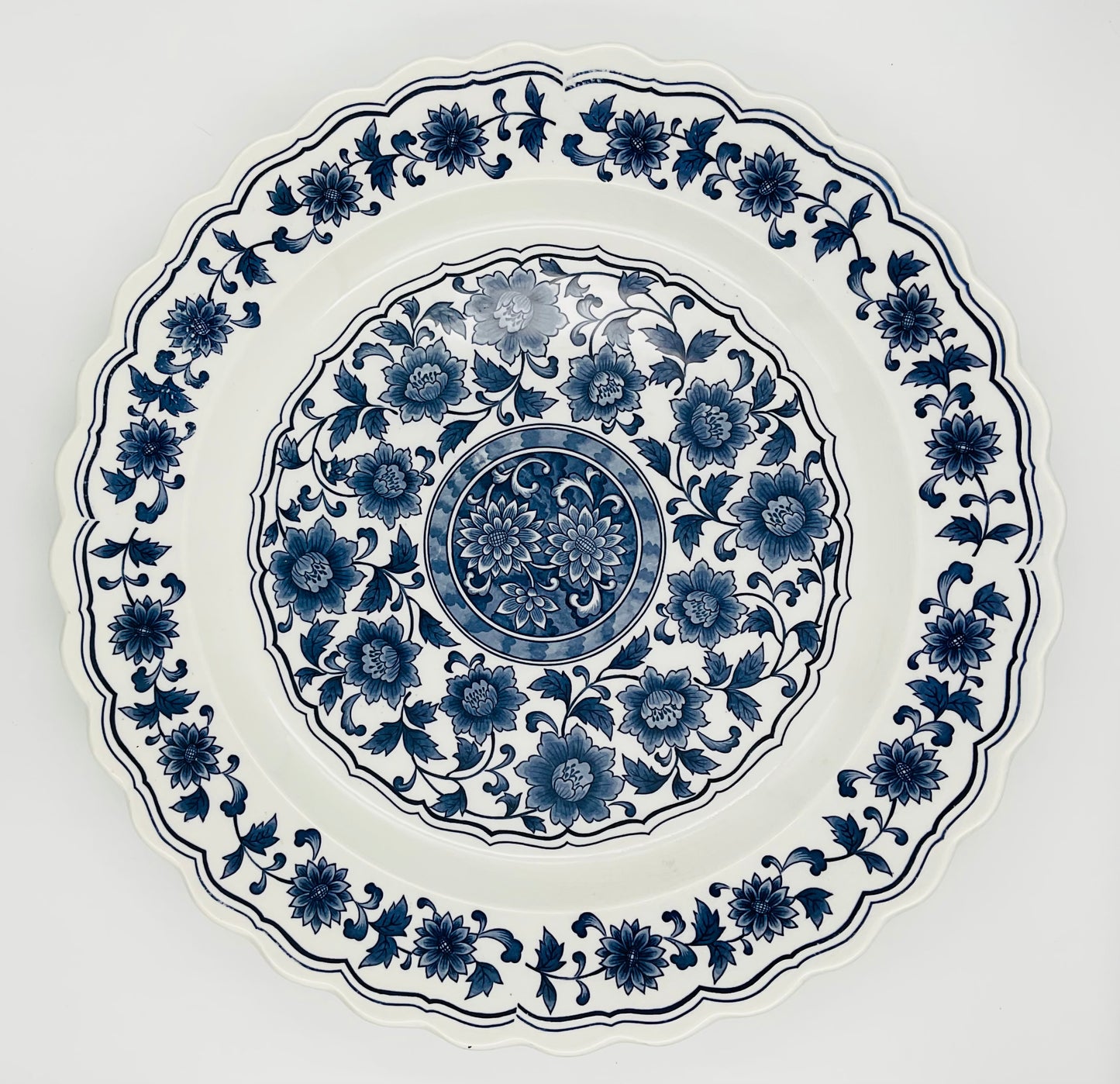 Vintage Chinese Blue & White Large Porcelain Serving Plate