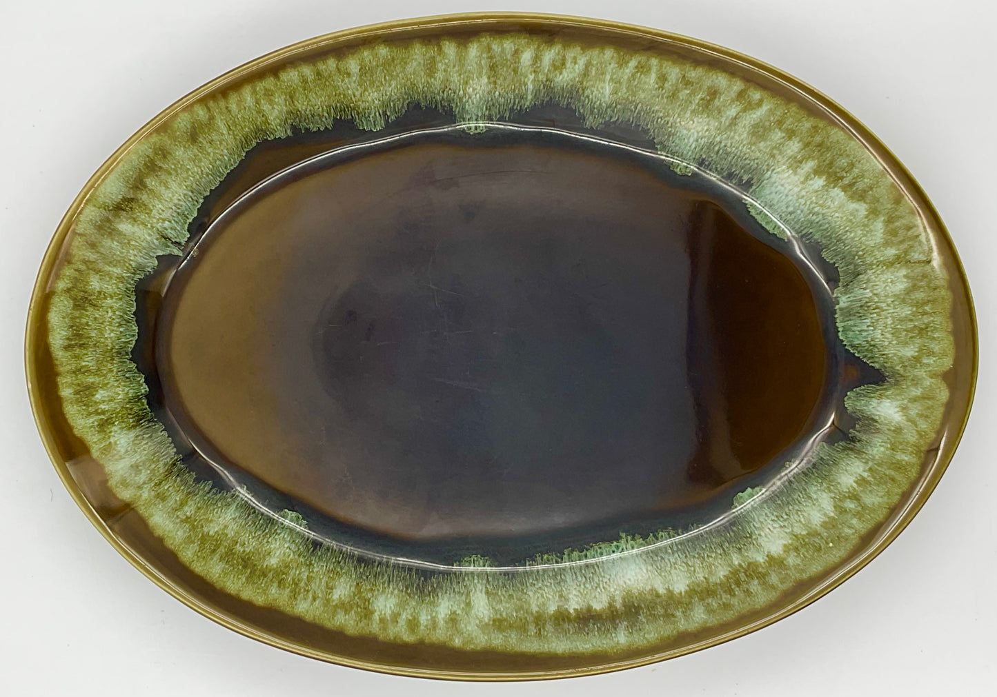 Vintage Pfaltzgraff Copper Green Oval Serving Stoneware Platter