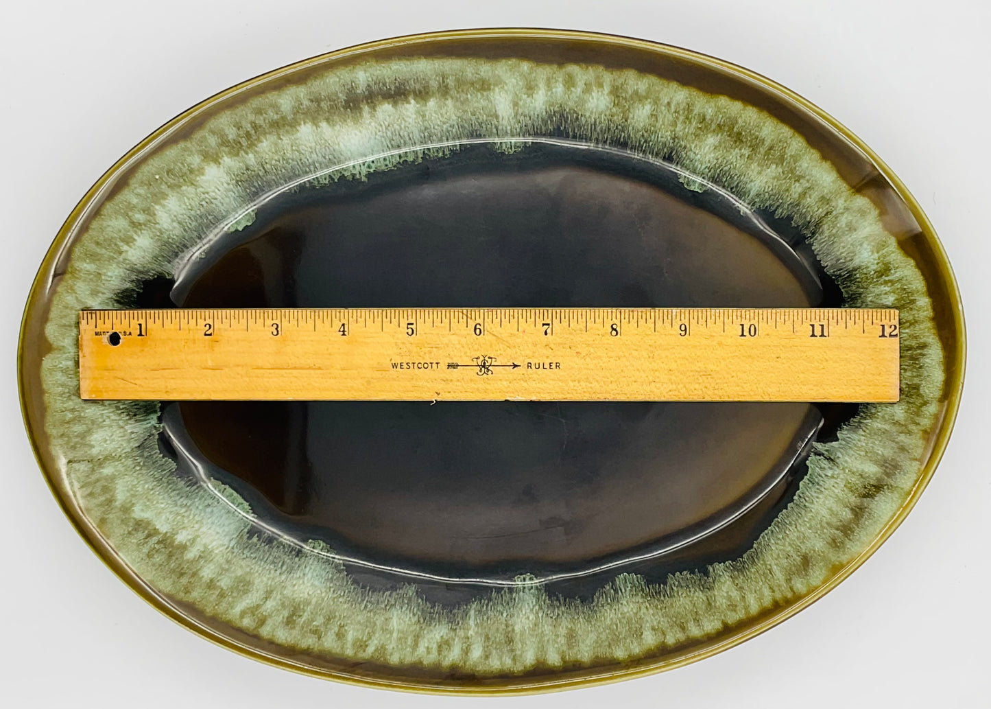 Vintage Pfaltzgraff Copper Green Oval Serving Stoneware Platter