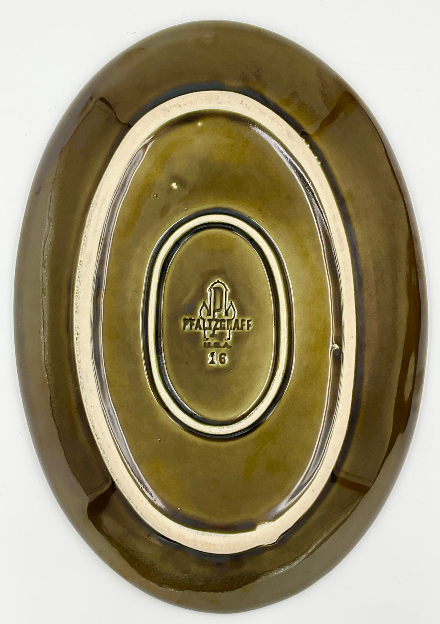 Vintage Pfaltzgraff Copper Green Oval Serving Stoneware Platter