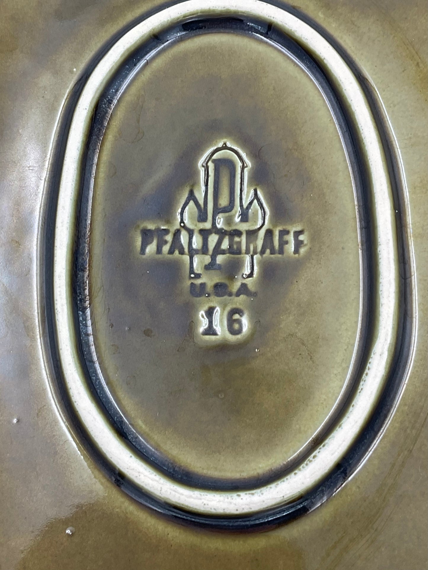 Vintage Pfaltzgraff Copper Green Oval Serving Stoneware Platter