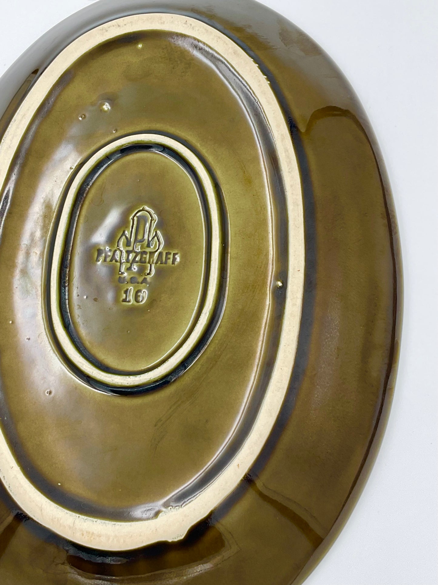 Vintage Pfaltzgraff Copper Green Oval Serving Stoneware Platter