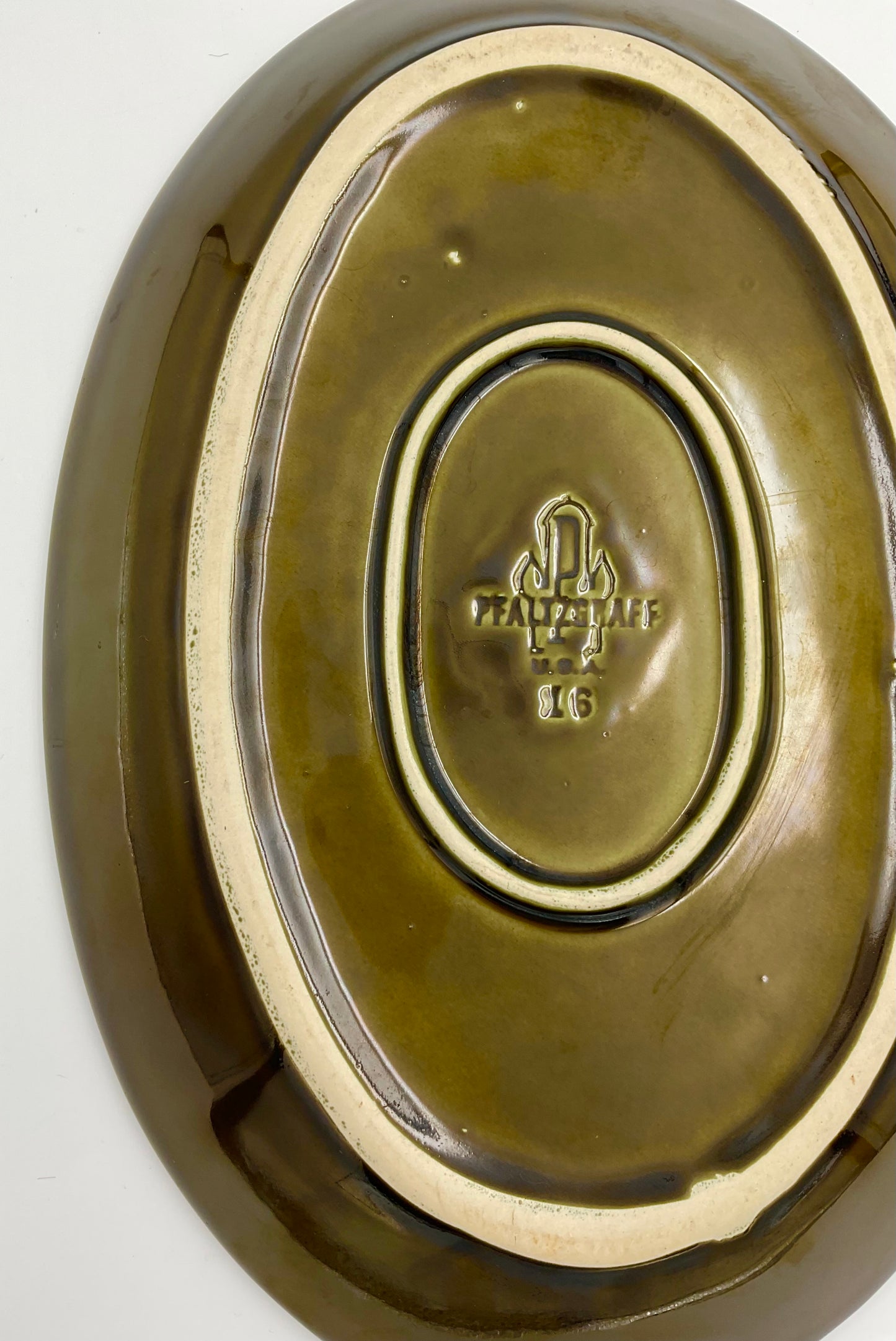 Vintage Pfaltzgraff Copper Green Oval Serving Stoneware Platter