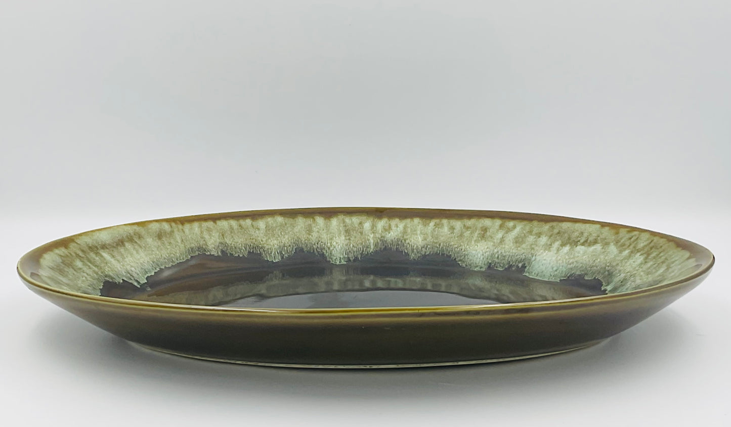 Vintage Pfaltzgraff Copper Green Oval Serving Stoneware Platter