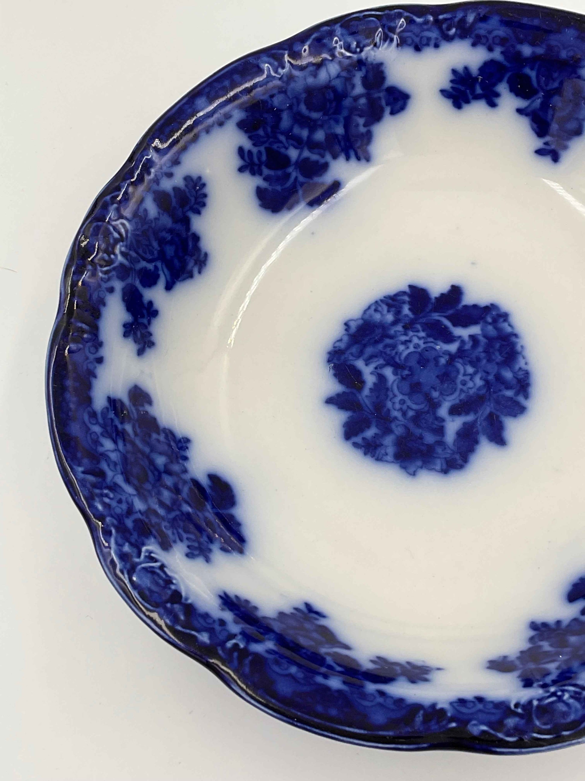 Antique New Wharf Pottery "Waldorf" Flow Blue Serving Bowl