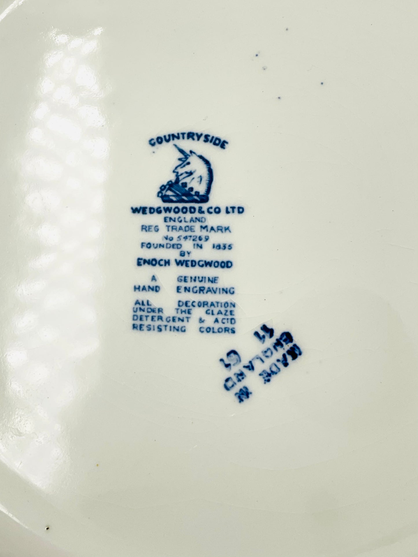 Vintage Wedgwood Countryside Blue Transferware Dinner Plate