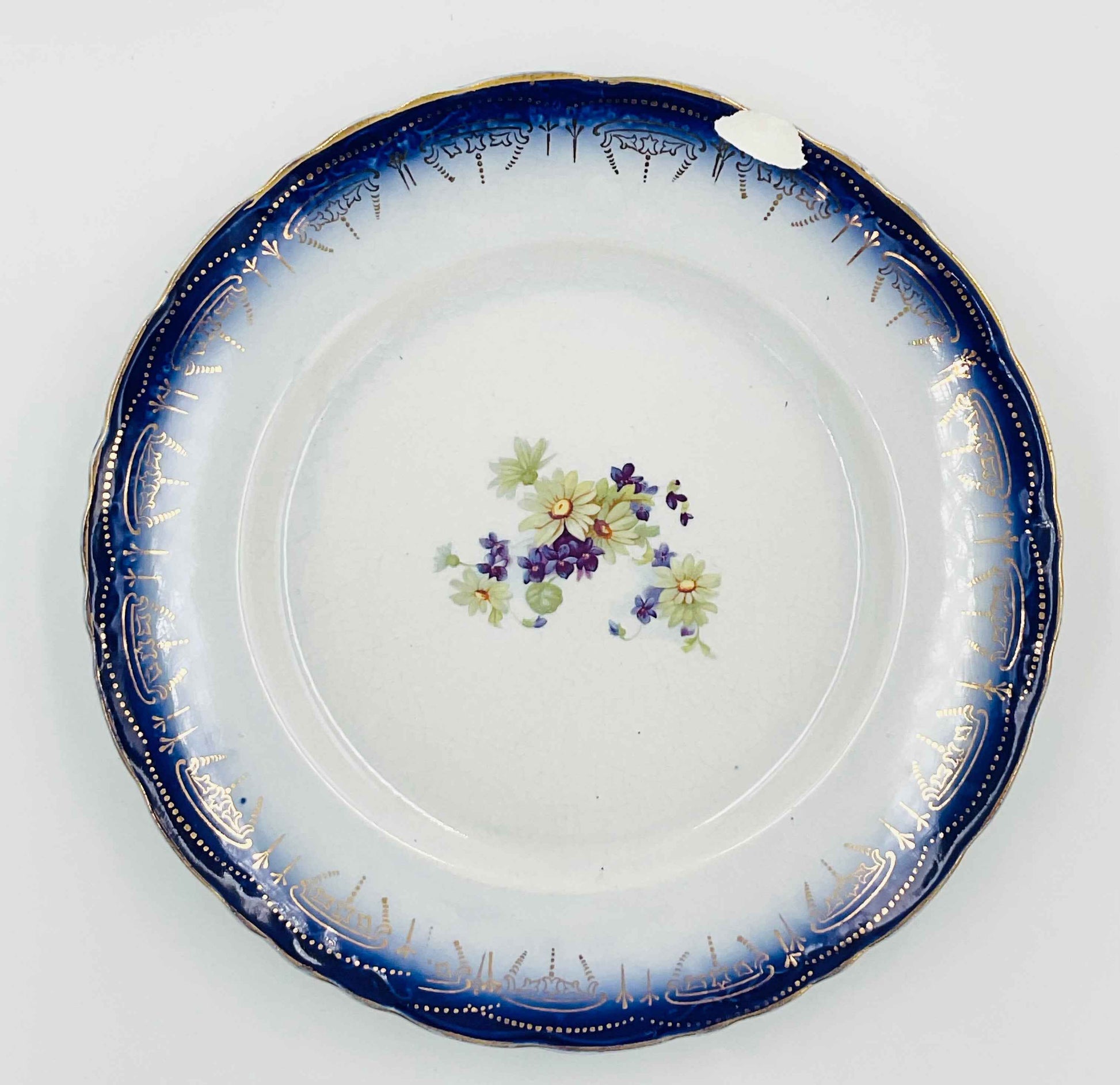 Antique La Francaise Flow Blue Porcelain Plate - Chipped