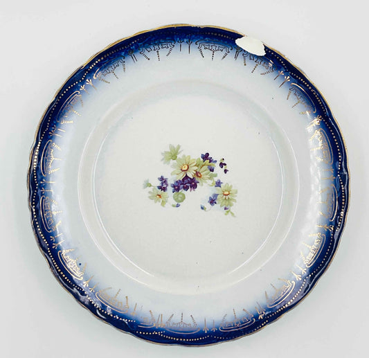 Antique La Francaise Flow Blue Porcelain Plate - Chipped