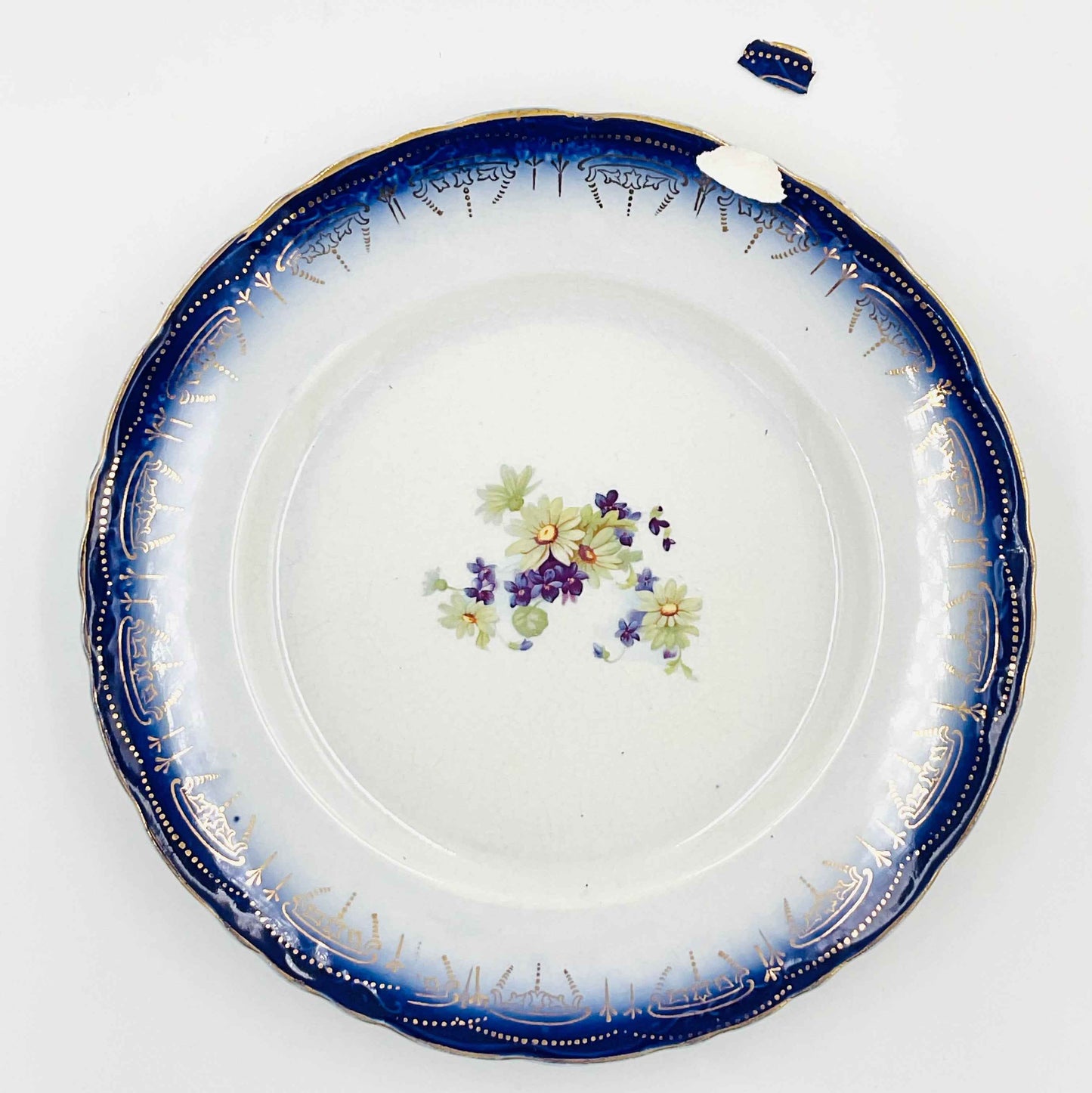 Antique La Francaise Flow Blue Porcelain Plate - Chipped