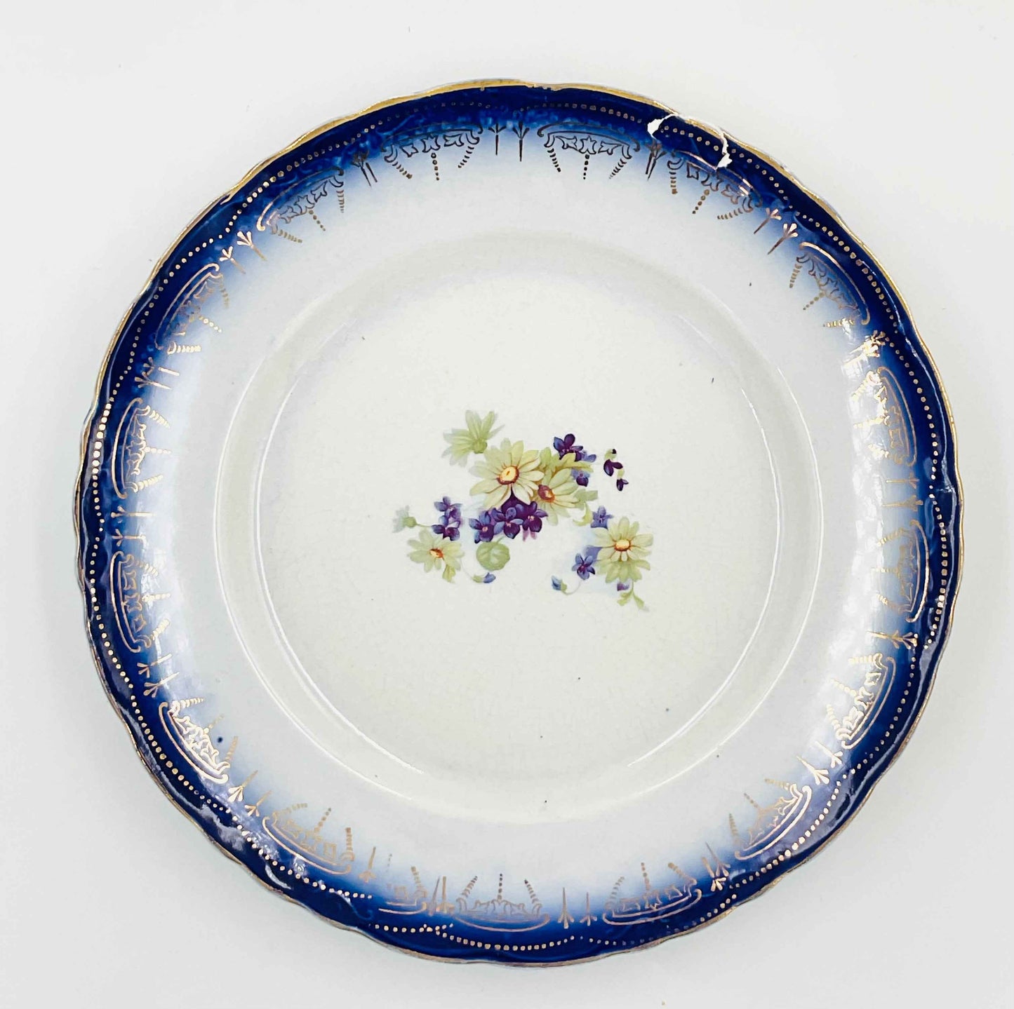 Antique La Francaise Flow Blue Porcelain Plate - Chipped