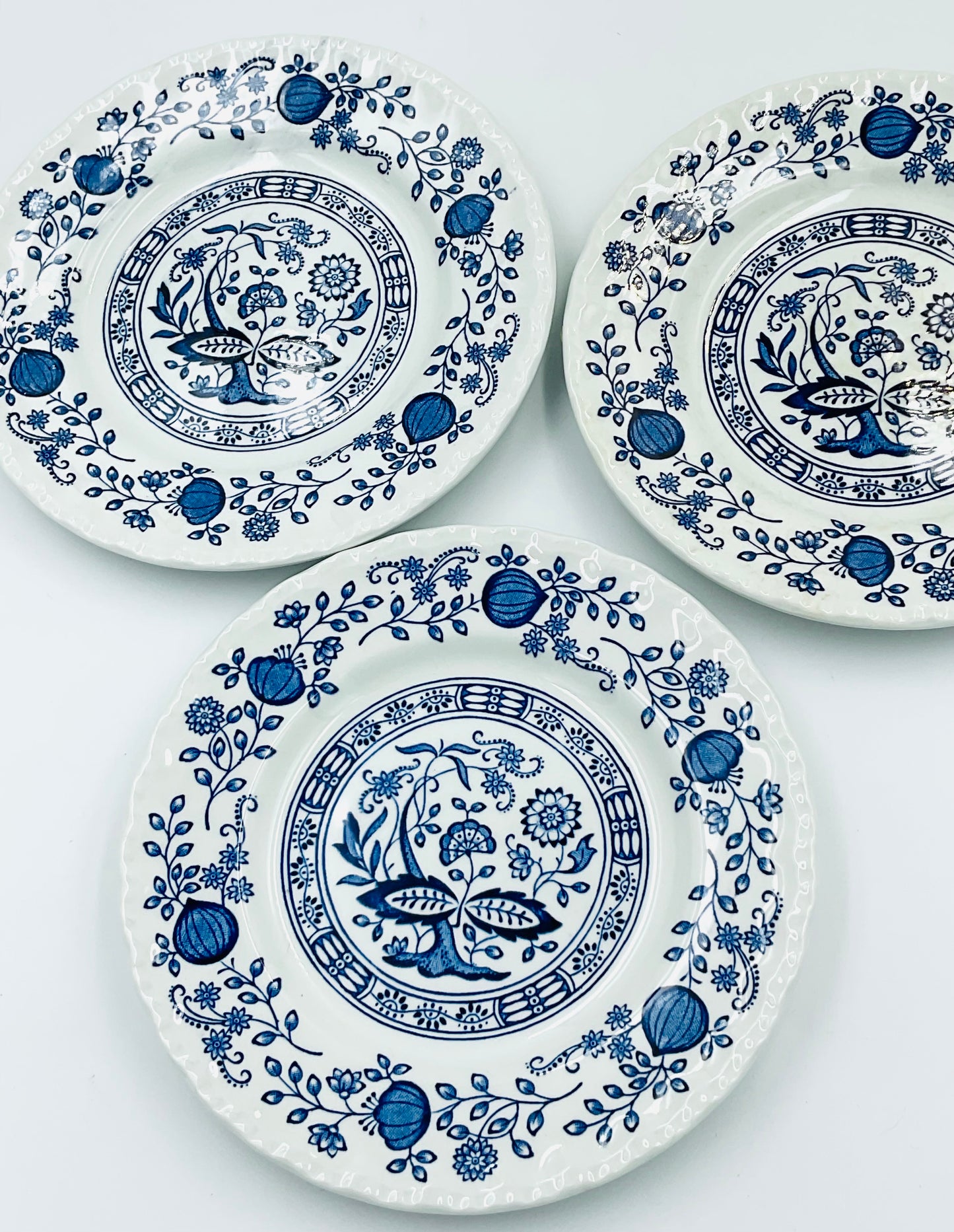 Vintage Enoch Wedgwood Tunstall Blue Heritage Pattern Bread Plates - Set of 3