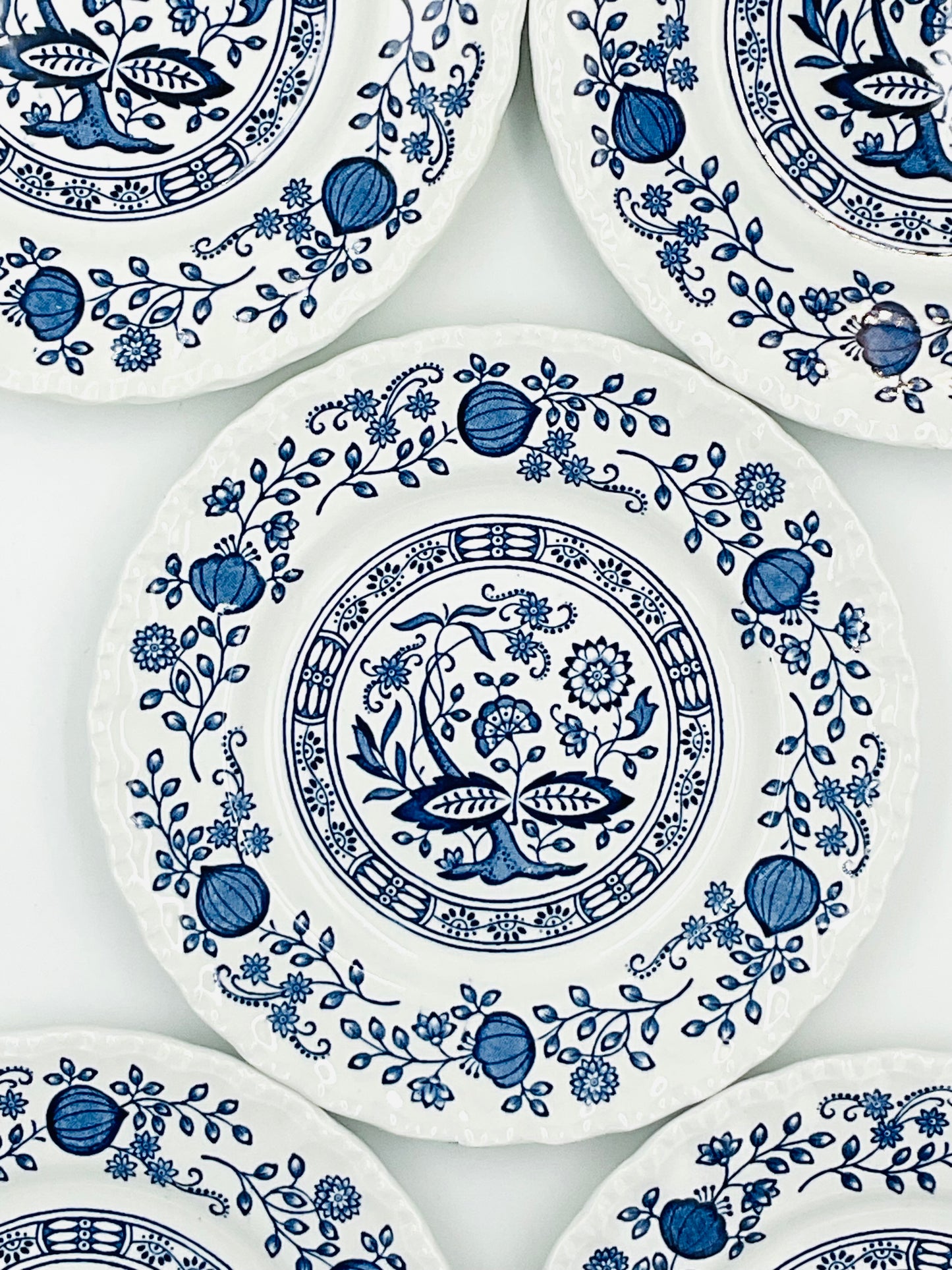 Vintage Enoch Wedgwood Blue Onion Pattern Bread Plates - Set of 5