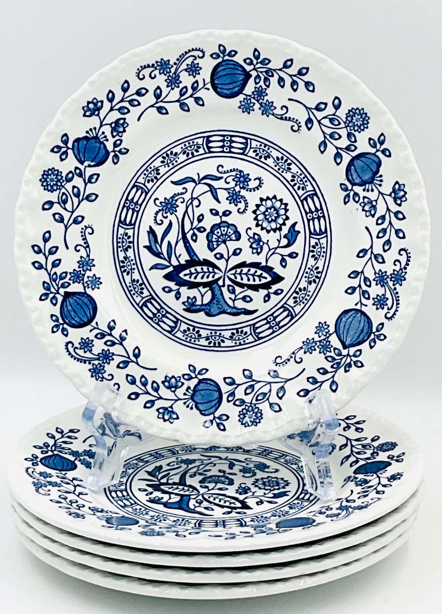 Vintage Enoch Wedgwood Blue Onion Pattern Bread Plates - Set of 5