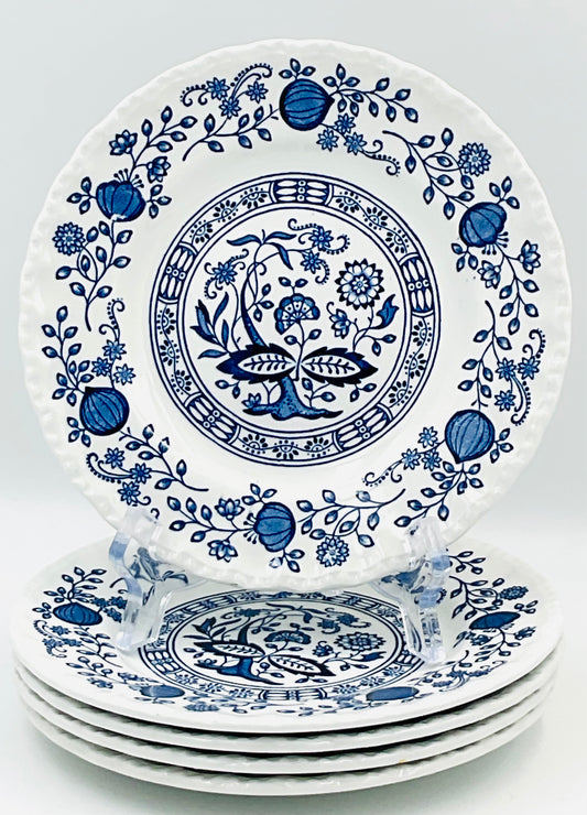 Vintage Enoch Wedgwood Blue Onion Pattern Bread Plates - Set of 5