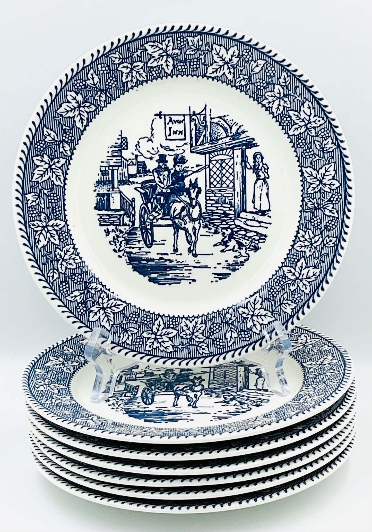 Homer Laughlin Stratford Shakespeare Country Blue Avon Inn Salad Plate - Set of 7