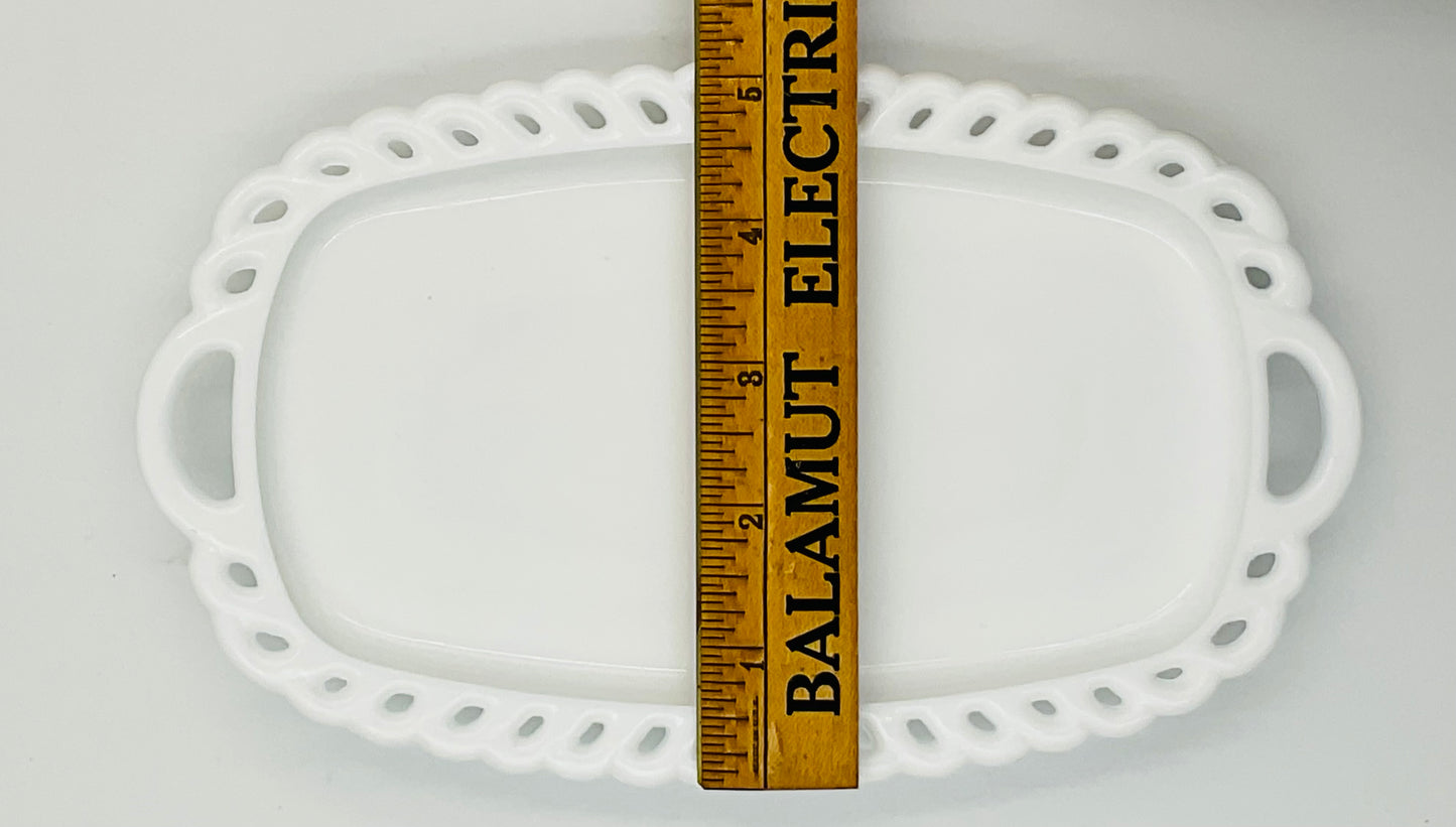 Vintage Indiana Glass Milk Glass Lace Edge Small Tray