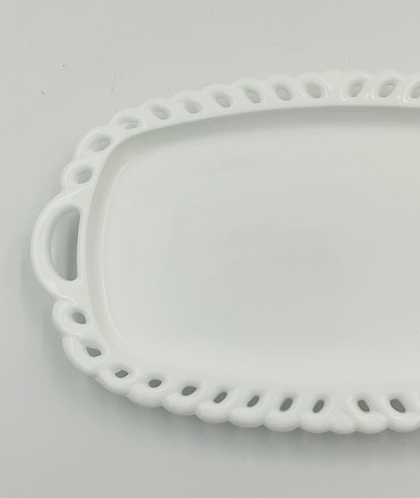 Vintage Indiana Glass Milk Glass Lace Edge Small Tray