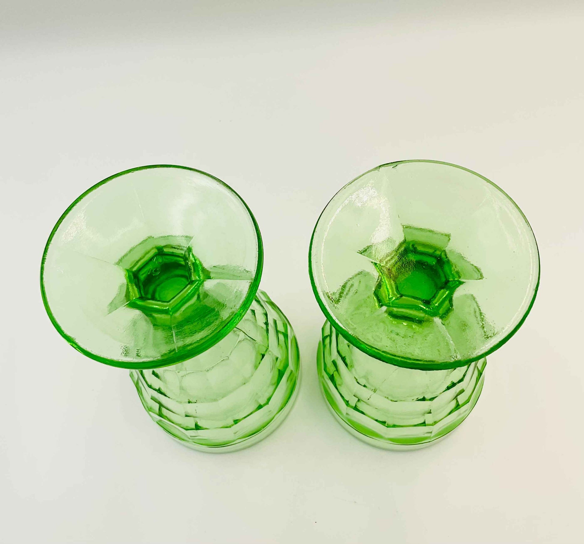 Vintage Hazel Atlas Green Colonial Block Pattern Water Goblets | Set of 2
