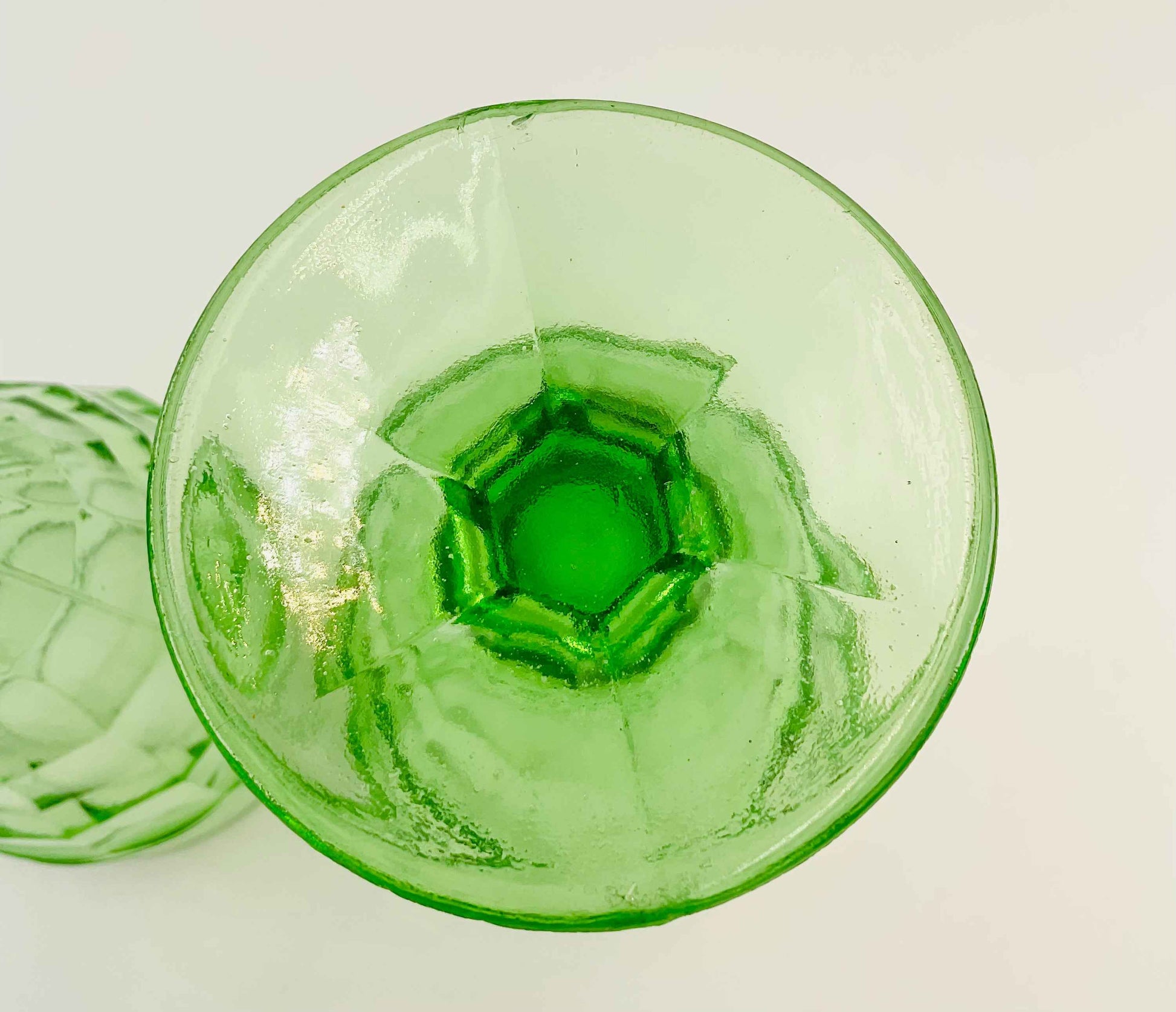 Vintage Hazel Atlas Green Colonial Block Pattern Water Goblets | Set of 2
