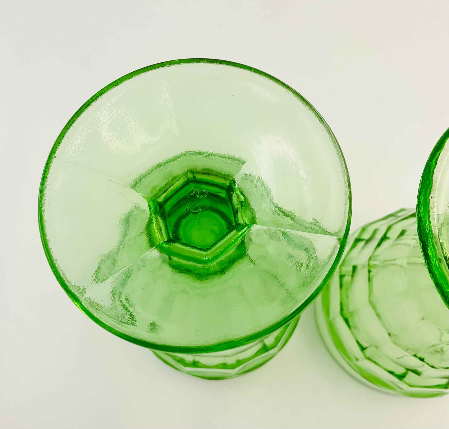 Vintage Hazel Atlas Green Colonial Block Pattern Water Goblets | Set of 2