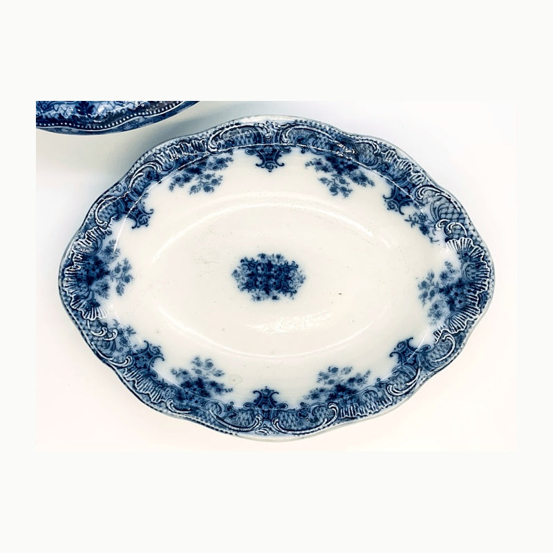 Antique New Wharf Flow Blue Covered Tureen with Underplate | English Victorian Transferware