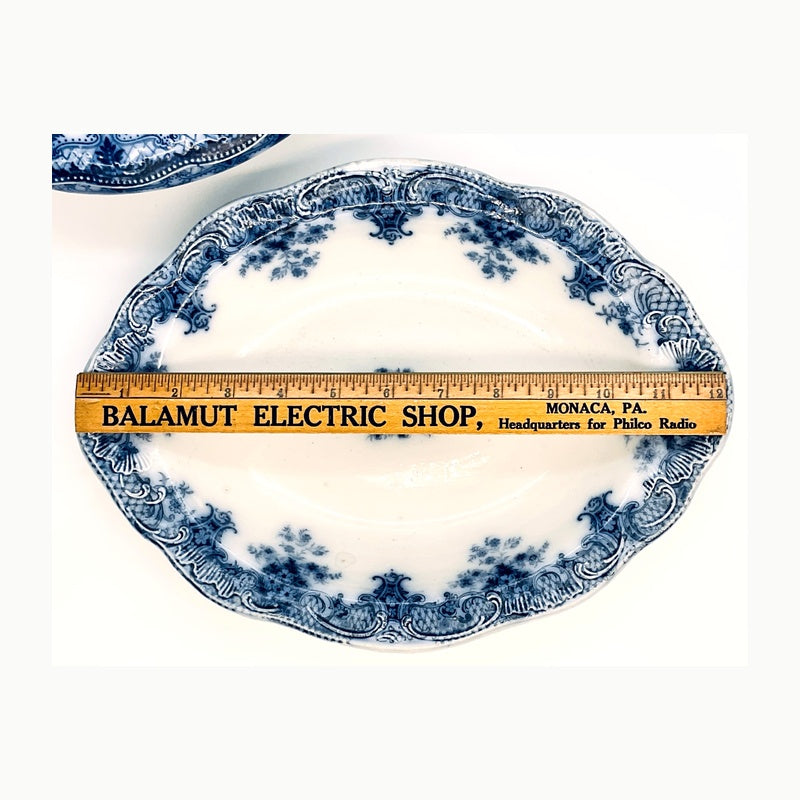 Antique New Wharf Flow Blue Covered Tureen with Underplate | English Victorian Transferware
