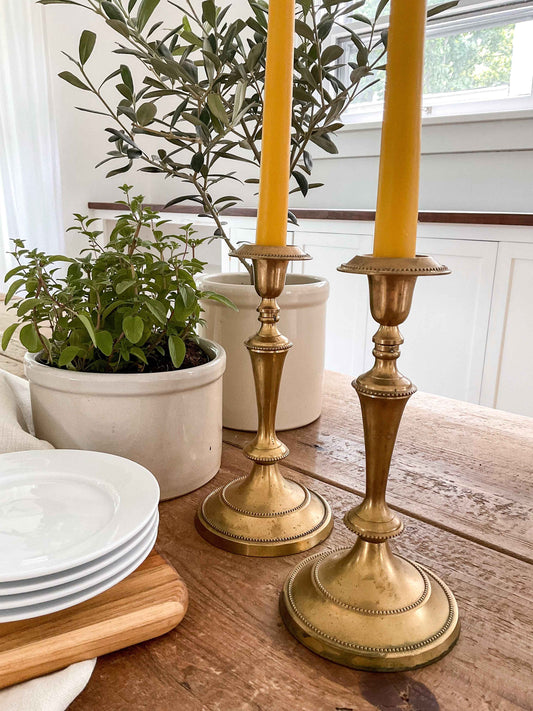 Vintage Brass Candlestick Holders Pair | Tall Brass Candle Sticks | Solid Brass Taper Holders | Traditional Home Decor