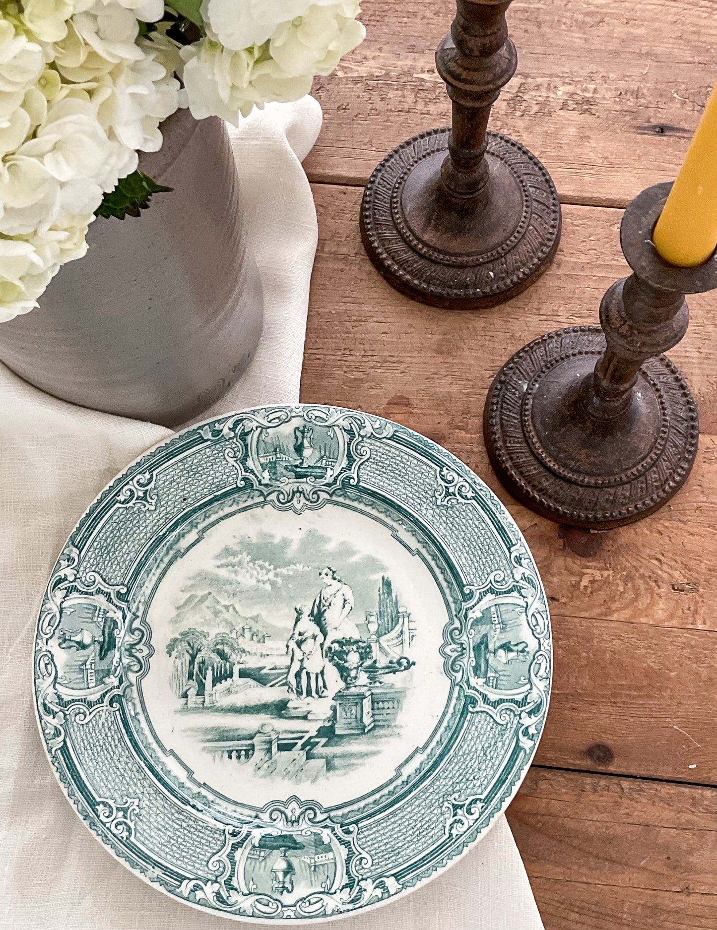 Antique Portuguese Green Transferware Plate – Fábrica de Loiça de Sacavém