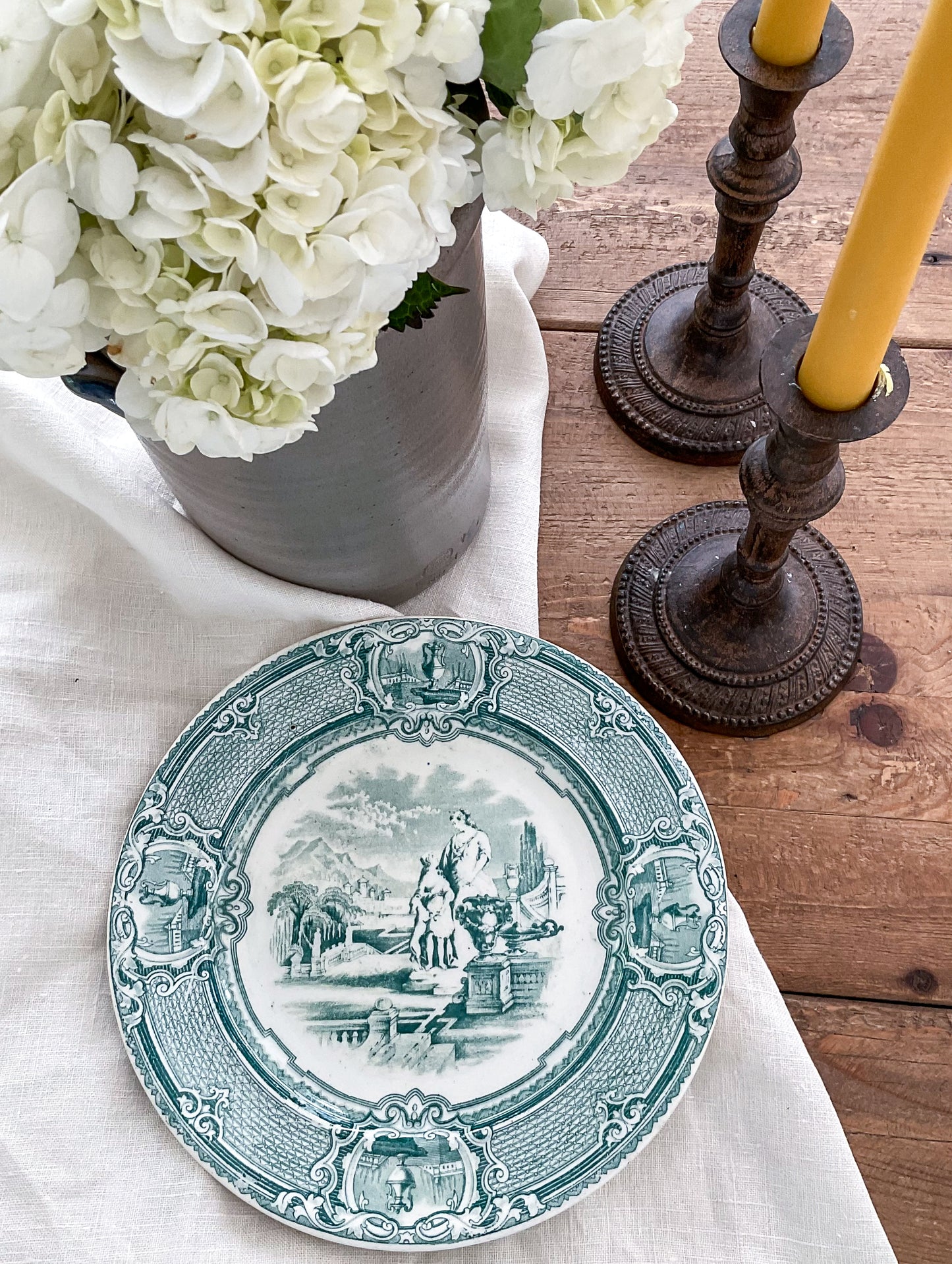 Antique Portuguese Green Transferware Plate – Fábrica de Loiça de Sacavém